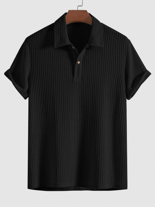 Plain Textured Collar T Shirt And Cargo Shorts