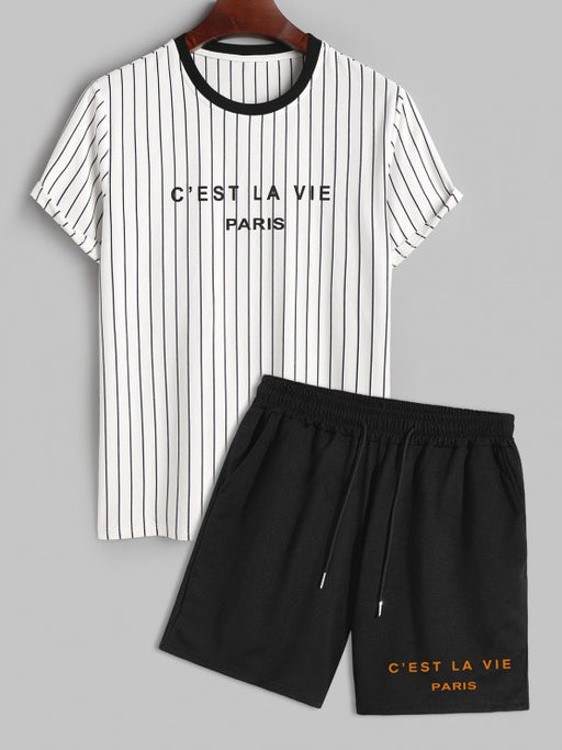 Striped T Shirt And Shorts Sports Set - Grafton Collection