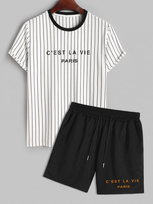 Striped T Shirt And Shorts Sports Set