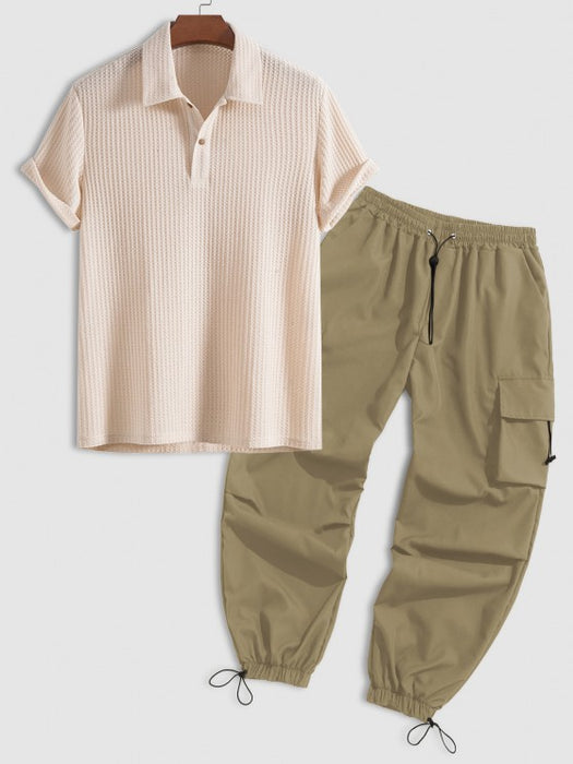 Plain Collar T Shirt And Cargo Pants