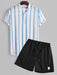 Striped Button Placket Shirt And Shorts Set - Grafton Collection