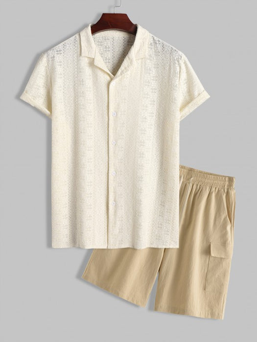 Hollow Out Lace Shirt With Shorts Set