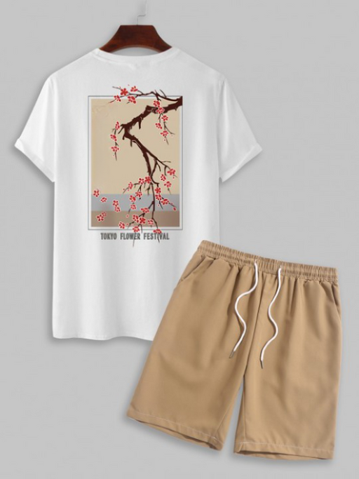 Casual Flower Printed T Shirt And Shorts - Grafton Collection