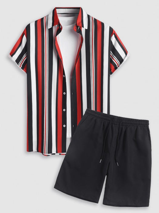 Casual Striped Pattern Shirt With Shorts