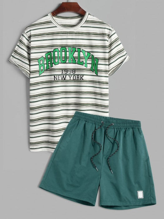 Striped T Shirt And Label Design Casual Shorts - Grafton Collection