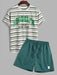 Striped T Shirt And Label Design Casual Shorts - Grafton Collection