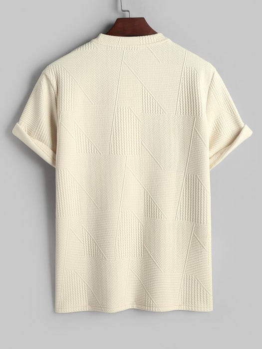 Geometric Textured Short Sleeves T Shirt And Shorts Set