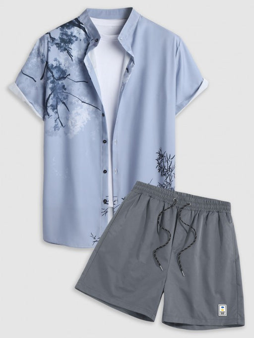 Painting Plant Pattern Shirt And Drawstring Shorts - Grafton Collection