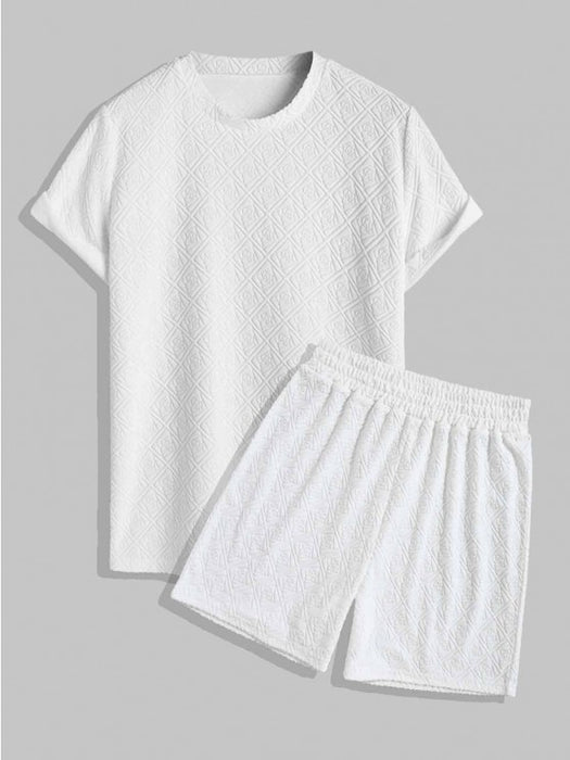Geometric Style T Shirt And Elastic Waist Shorts Set