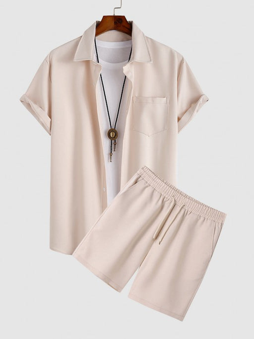 Solid Color Shirt And Casual Shorts Set - Grafton Collection