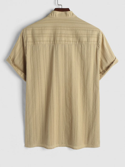 Plain Textured Half Button Shirt And Short