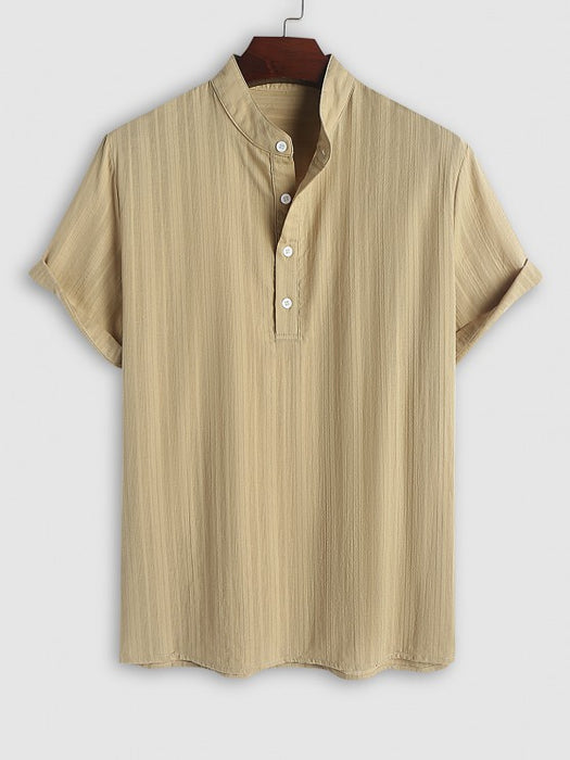 Plain Textured Half Button Shirt And Short