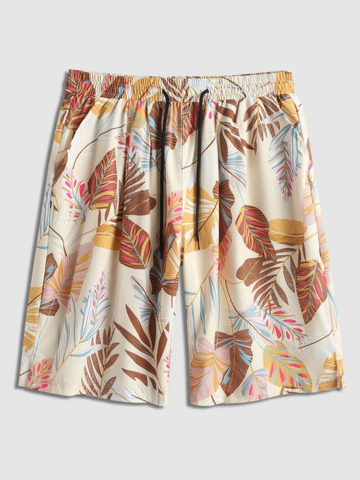 Tropical Leaves Shirt And Drawstring Shorts