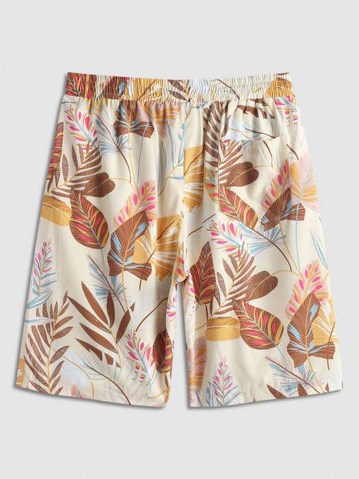 Tropical Leaves Shirt And Drawstring Shorts