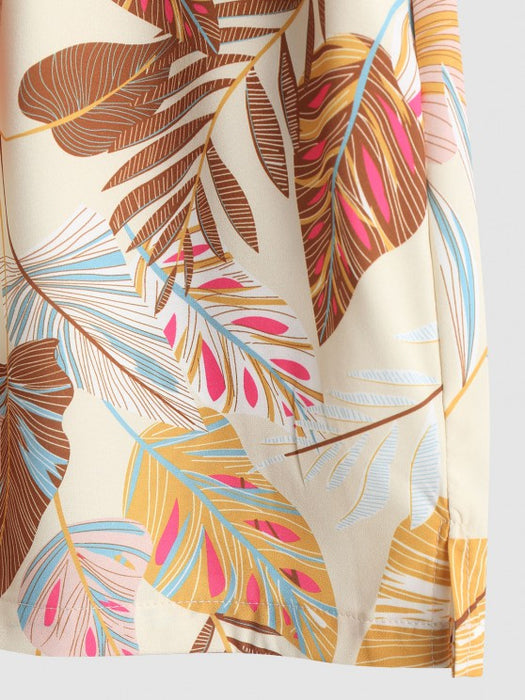 Tropical Leaves Shirt And Drawstring Shorts - Grafton Collection