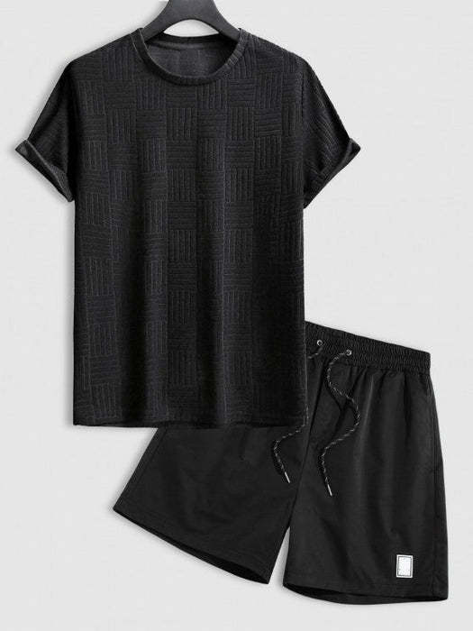 Jacquard Cloth T Shirt And Drawstring Shorts Set
