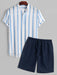 Striped Button Collar Shirt And Shorts - Grafton Collection