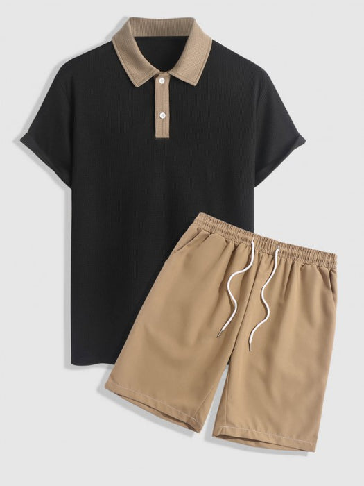 Spliced Polo T Shirt And Bermuda Shorts Set
