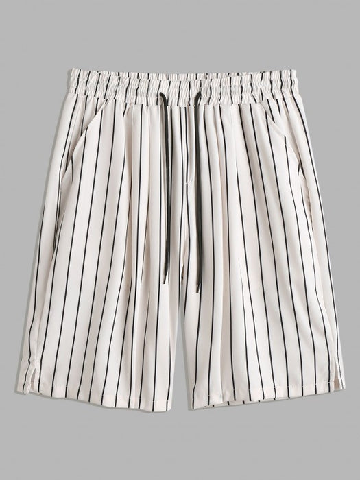Vertical Stripes Shirt and Shorts Set
