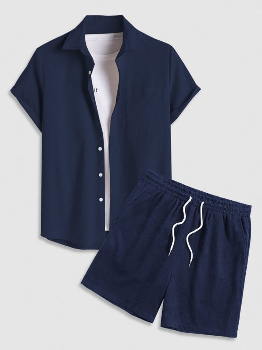 Drawstring Casual Basic Shirt And Shorts Set - Grafton Collection