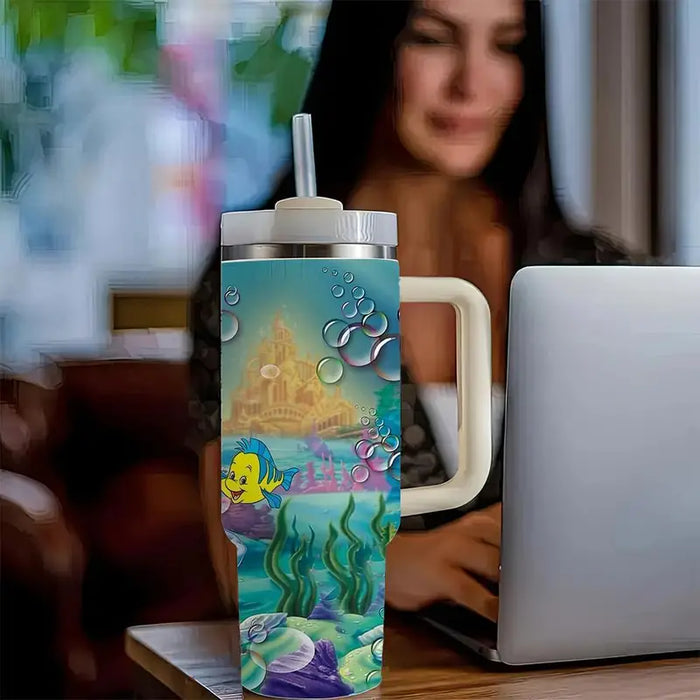 Little Mermaid Design 40oz Tumbler With Lid