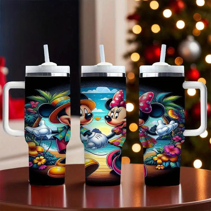 40oz Mickey And Minnie Insulated Tumbler With Lid And Straw