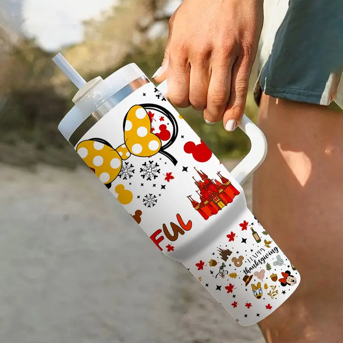 Autumn Themed 40oz Insulated Tumbler With Lid And Straw