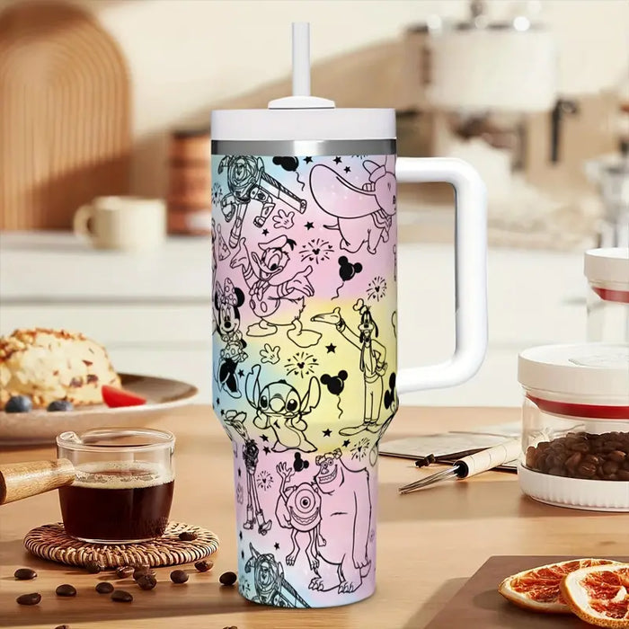 40oz Insulated Tumbler With Cartoon Characters And Lid