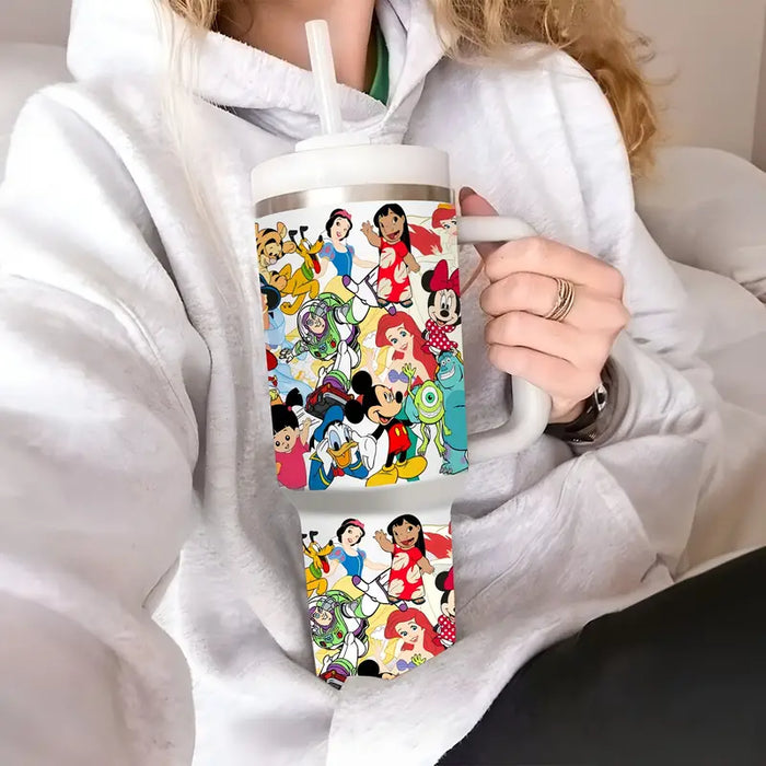 40oz Handle Tumbler With Cartoon Character Pattern