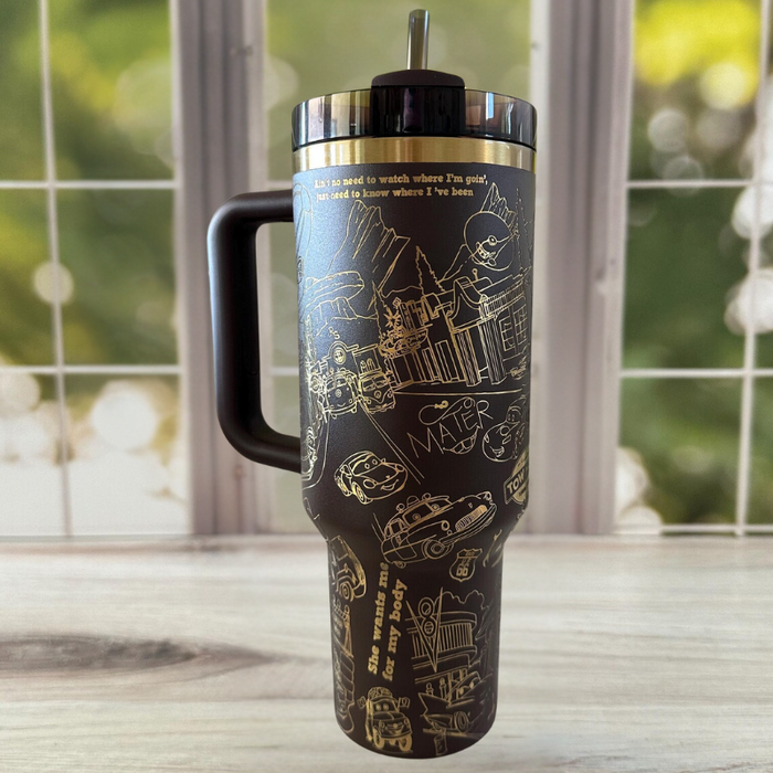 Adventure Inspired 40oz Tumbler With Laser Engraved Car Graphics