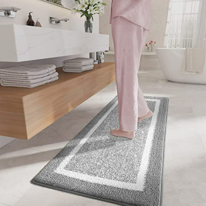 Gray Non Slip Bath Mat-Soft and Water Absorbent Rug, Machine Washable Plush Mat for Bathroom, Laundry Room and Living Room - Grafton Collection