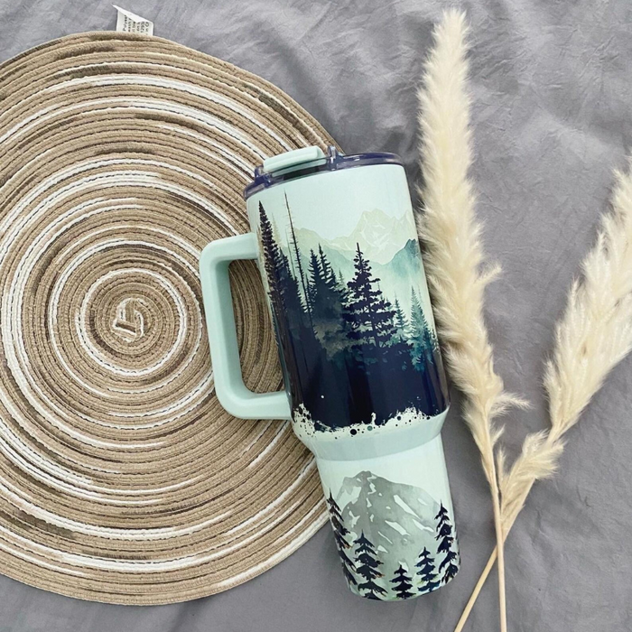 Forest Print Insulated Tumbler With Straw