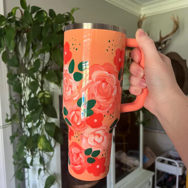 40oz Floral Inspired Tumbler With Handle