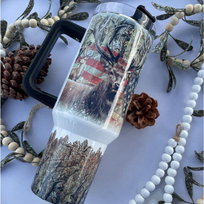 Fish And Deer Design Tumbler With Lid