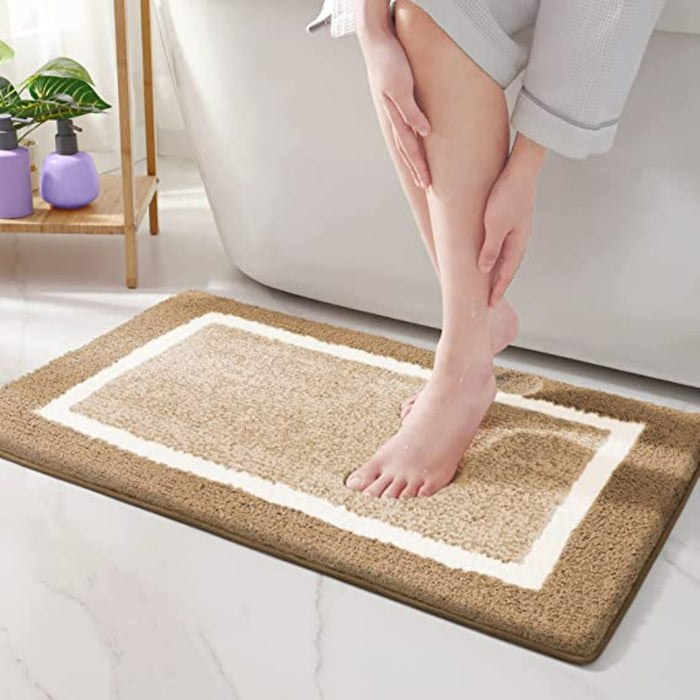 Brown Non Slip Bath Mat-Soft and Water Absorbent Rug, Machine Washable Plush Mat for Bathroom, Laundry Room and Living Room - Grafton Collection