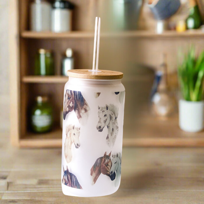 Frosted Horse Print Glass Tumbler