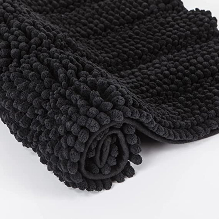Black Stripe Chenille Microfiber Bath Mat Rug- Ultra Soft Thick Absorbent Non Slip Shaggy Plush Floor Rugs for Bathroom, Machine Washable