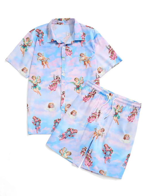 Floral Angel Printed Shirt And Shorts - Grafton Collection