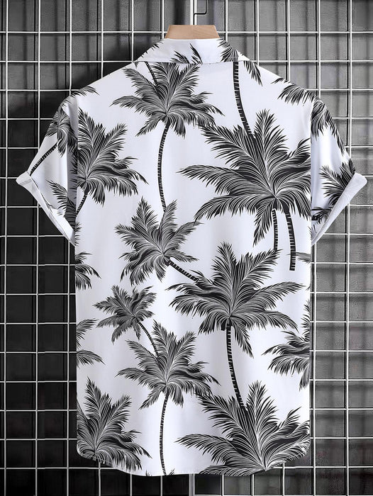 Tropical Tree Print Shirt And Striped Shorts