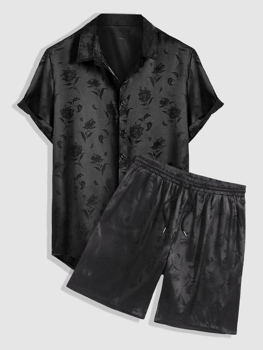 Rose Pattern Short Sleeve Shirt And Shorts Set - Grafton Collection