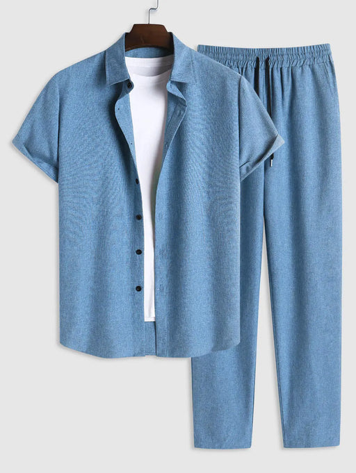 Marled Shirt And Drawstring Pants Set - Grafton Collection