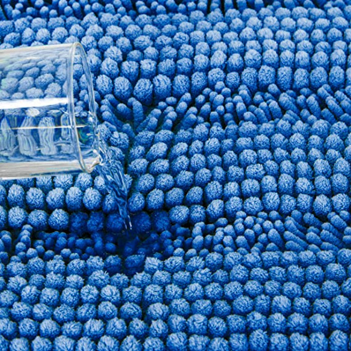 Light Blue Stripe Chenille Microfiber Bath Mat Rug- Ultra Soft Thick Absorbent Non Slip Shaggy Plush Floor Rugs for Bathroom, Machine Washable - Grafton Collection