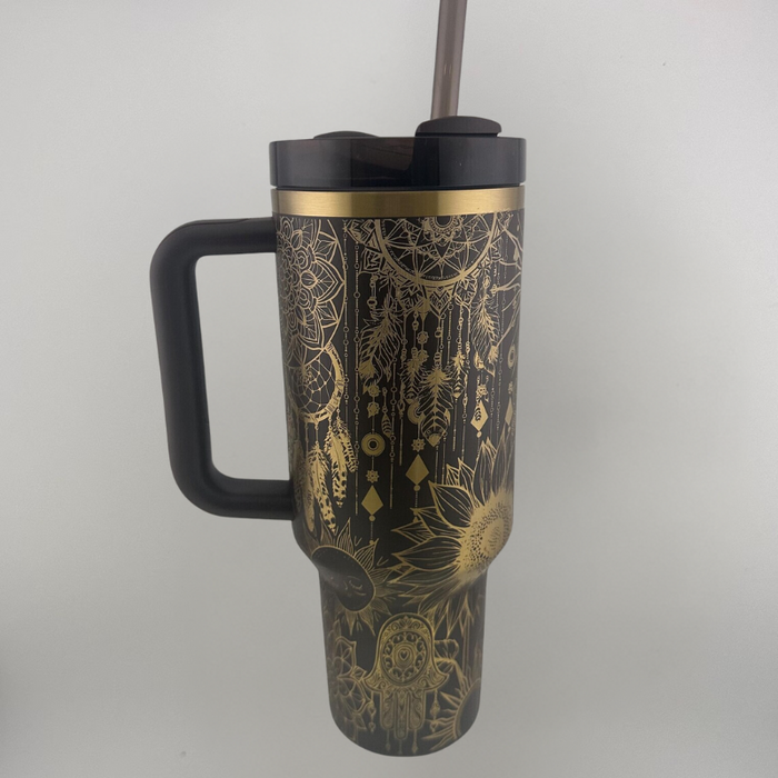 Sunflower Design 40oz Insulated Tumbler With Handle