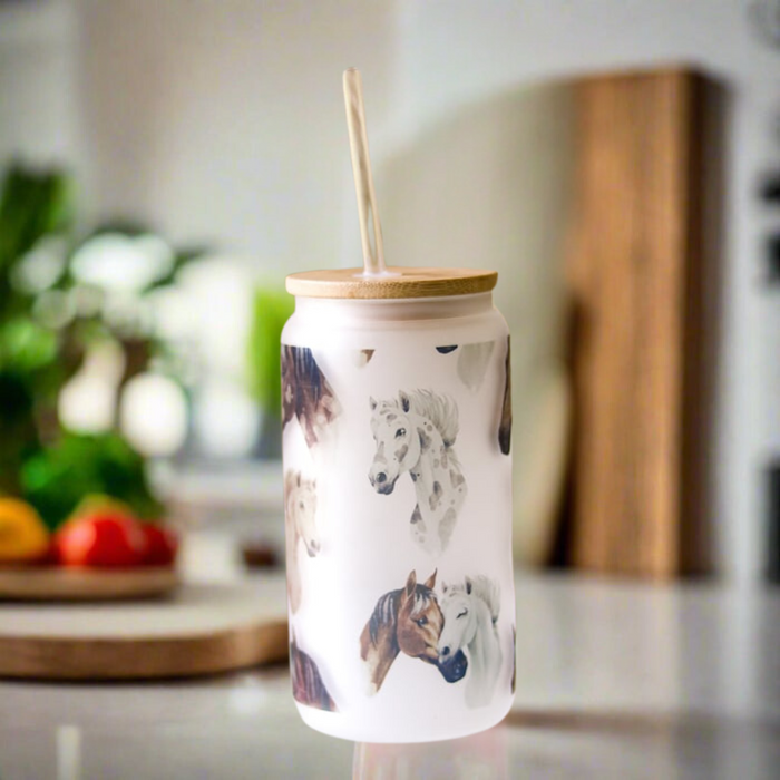 Frosted Horse Print Glass Tumbler