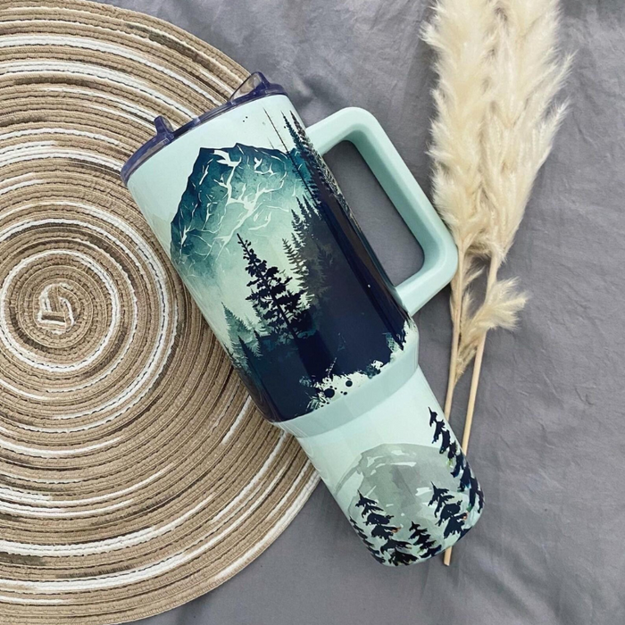 Forest Print Insulated Tumbler With Straw