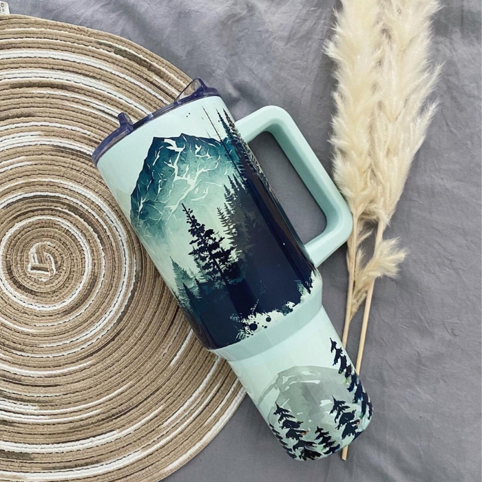 Forest Print Insulated Tumbler With Straw