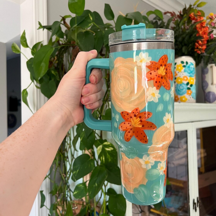 40oz Floral Inspired Tumbler With Handle