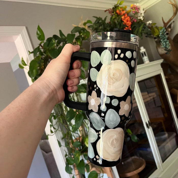 40oz Floral Inspired Tumbler With Handle