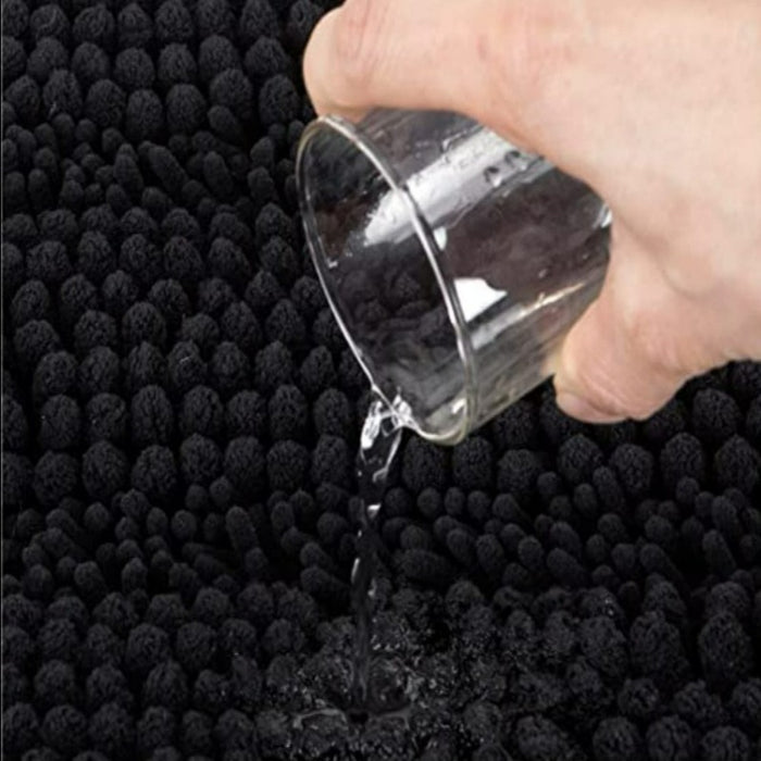 Black Stripe Chenille Microfiber Bath Mat Rug- Ultra Soft Thick Absorbent Non Slip Shaggy Plush Floor Rugs for Bathroom, Machine Washable