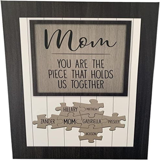 Mothers Day Gifts | Mom You Are the Piece that Holds Us Together Puzzle Sign - Personalized Canvas Wall Art, Puzzle Piece Wall Decor Family, Wood Puzzle Wall Decor, Blended Family Wall Decor - Grafton Collection